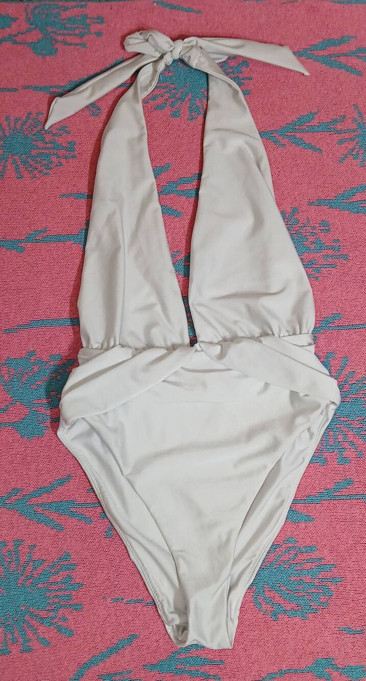 Tularosa womens small one piece halter neck swimsuit white nylon high cut